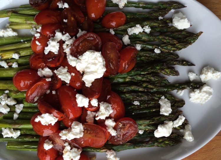 Roasted Asparagus with Balsamic Tomatoes and Feta